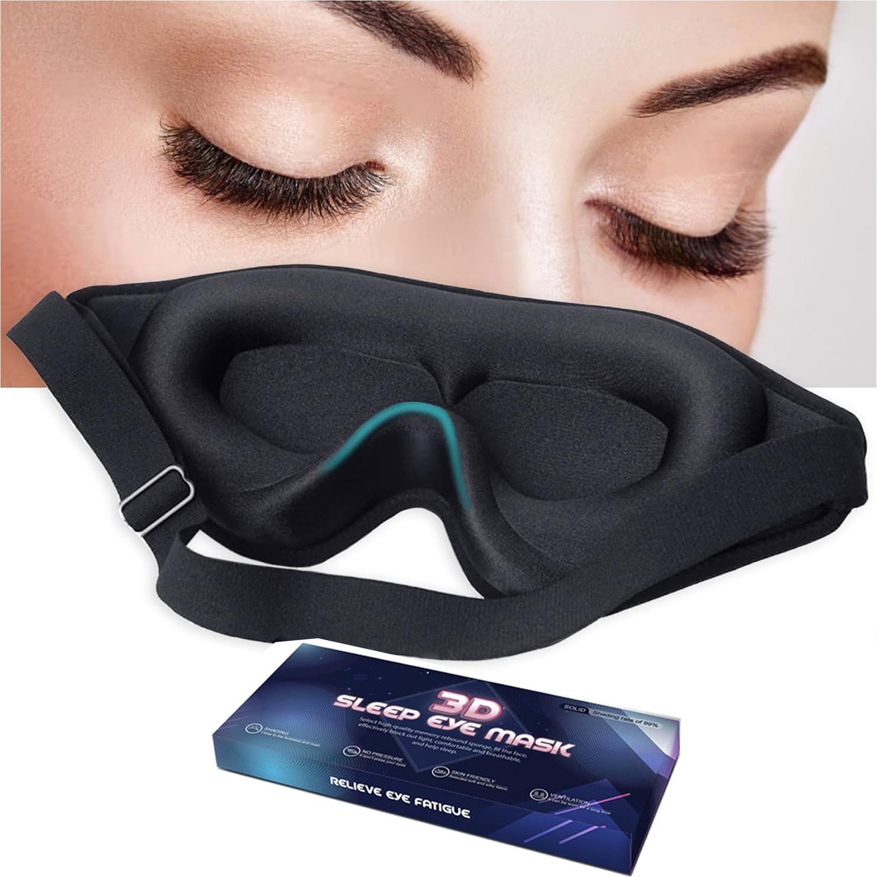 Mutig Schlafmaske 3D Schlafmaske für Seitenschläfer, Upgrade Atmungsaktive Schlafbrille mit Verstellbar Gummiband, Lichtblockierend,Bequem & Ergonomisch Augenmaske für Männer und Frauen, geeignet für Reise-Yoga
