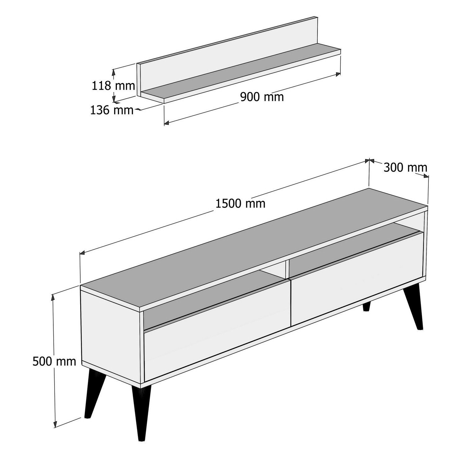 Skye Decor TV-Schrank Schränke, 50x150x30 Partikelplatte 100% cm, Melaminbeschichtete