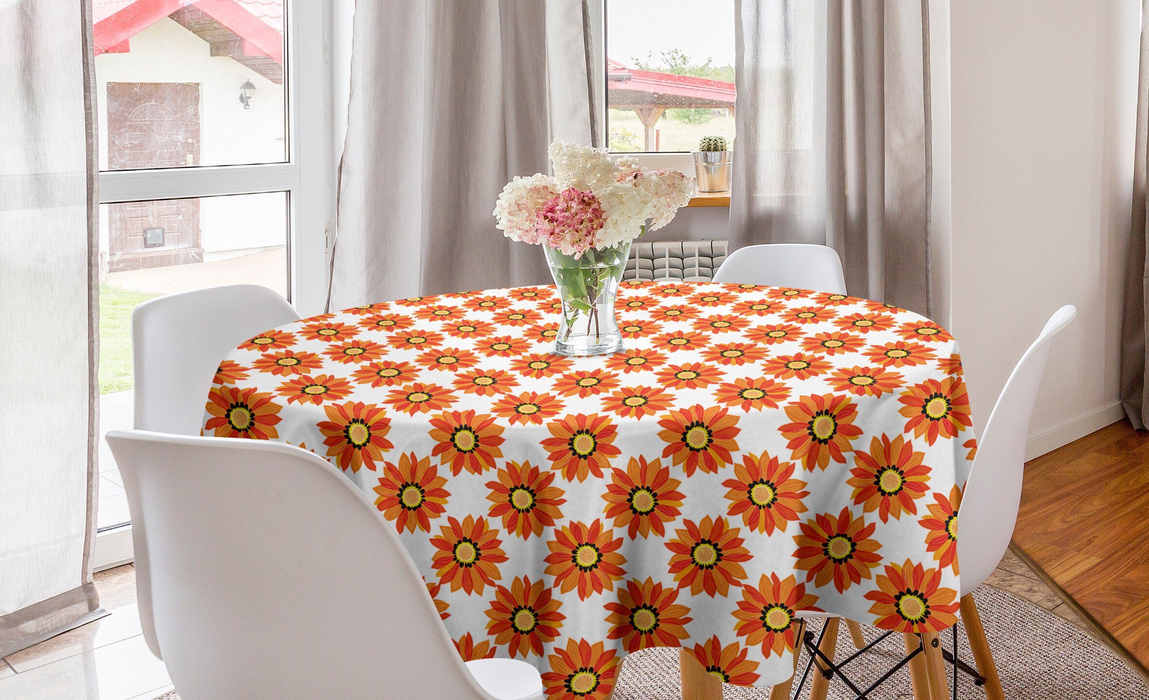Blumen-Muster-Herbst-Töne Esszimmer Tischdecke Dekoration, Abdeckung Dahlie Kreis Tischdecke Abakuhaus für Küche