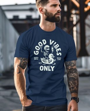Neverless Print-Shirt Herren T-Shirt Printshirt Spruch Good Vibes Only Skelett-Motiv Sommer mit Print