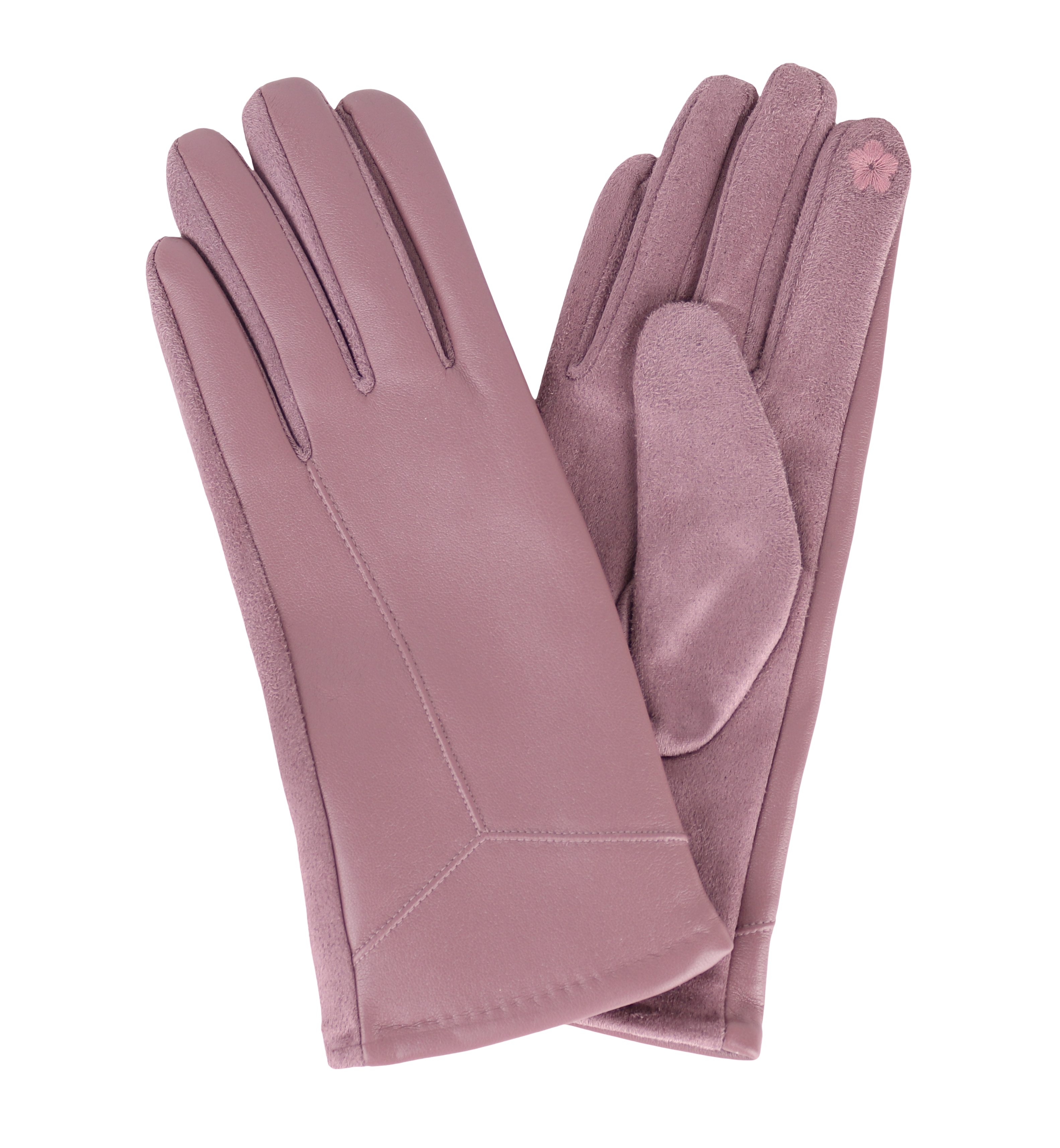 MIRROSI Lederhandschuhe Damen Touchscreen Handschuhe gefüttert Warm ONESIZE aus Veganleder sehr weich und warm ideal für Herbst oder Winter Altrosa