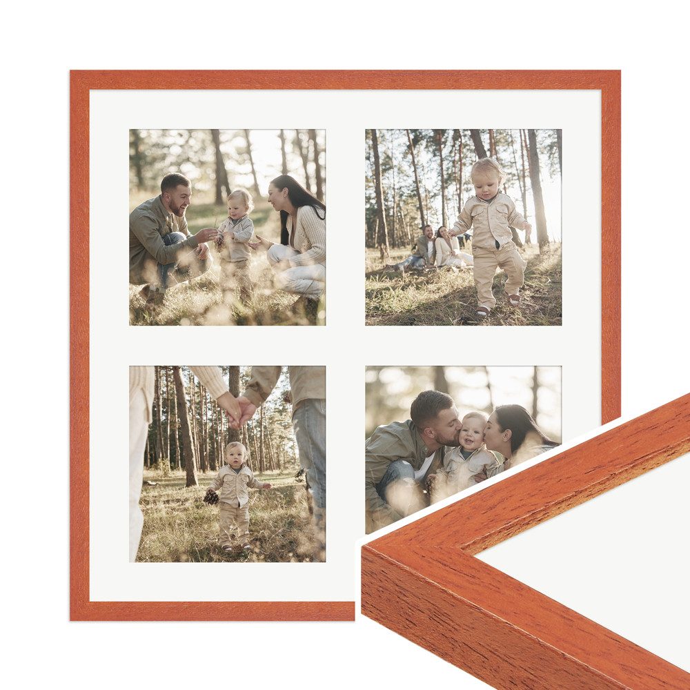 WANDStyle Galerierahmen G950 40x40 cm, für 4 Bilder, im Format 15x15 cm, aus Massivholz in der Farbe Kirschbaum