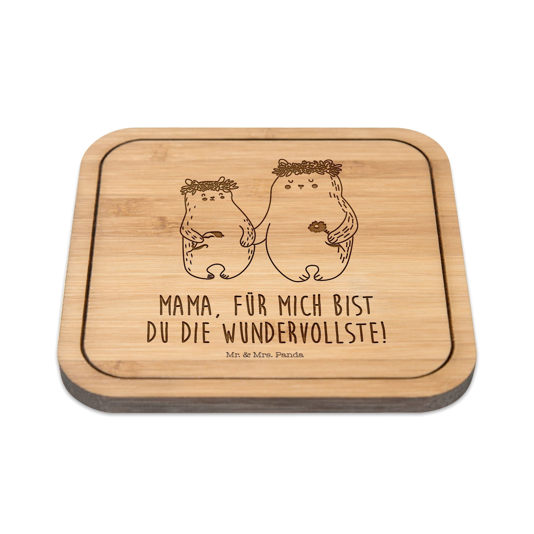 Mr. & Mrs. Panda - Getränkeuntersetzer Transparent Lieblingsmensch, 1-tlg. mit Bären - Glas, Geschenk, Blumenkranz