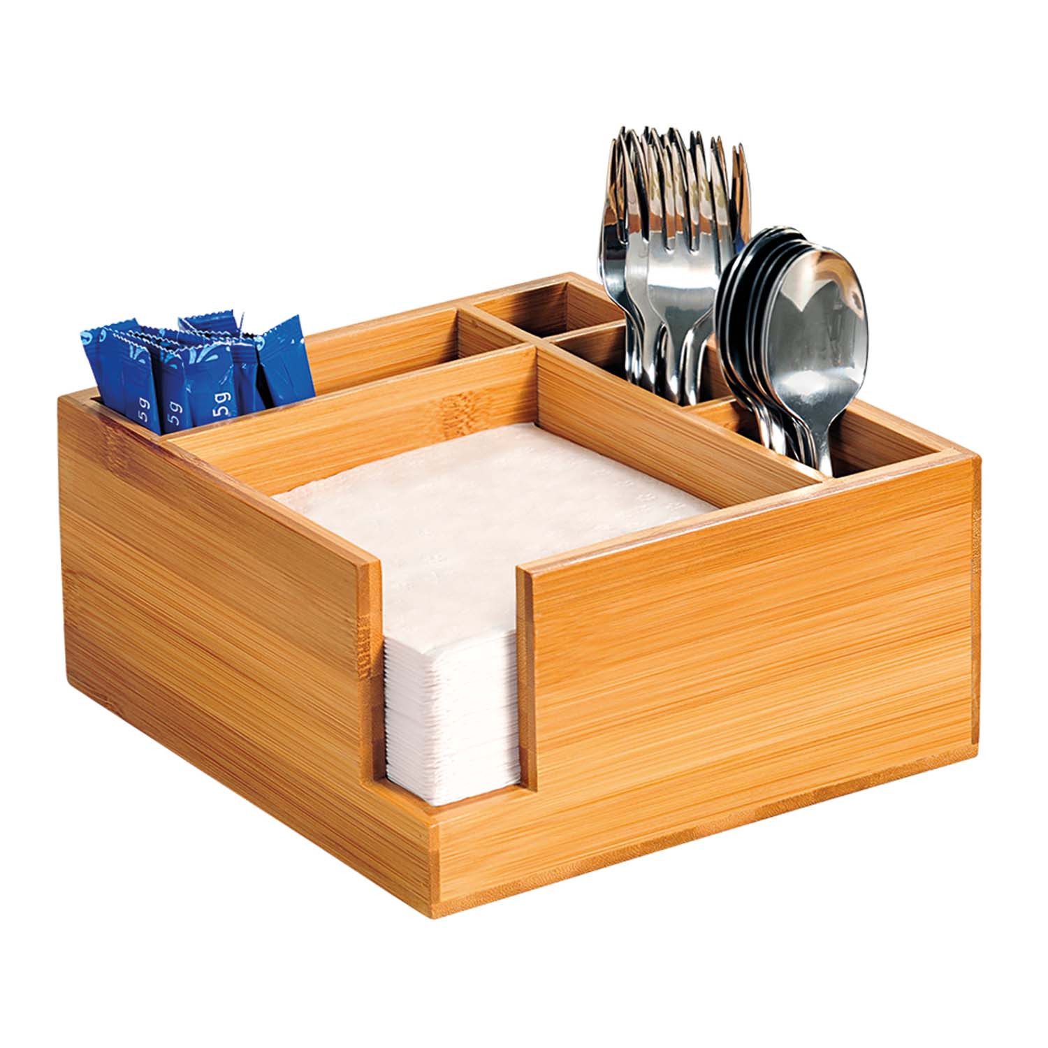 Kesper Besteckträger 6 Stück Besteckkasten mit Serviettenspender - Bambus, 18 x 18cm, (6-tlg), verschiedene Fächer