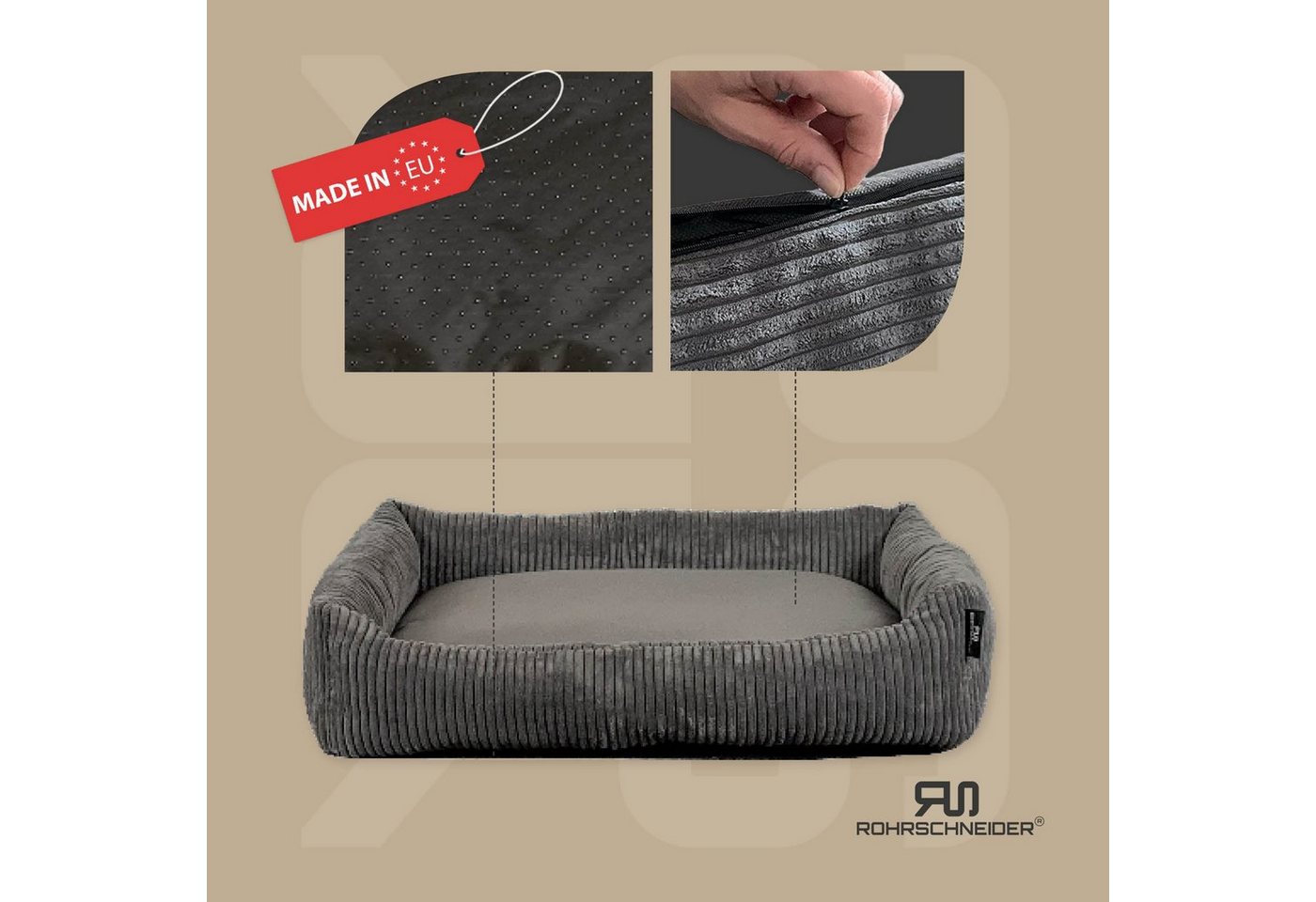 Thumbnail - Rohrschneider Tierbett Hundebett Hundekorb Cordstoff, inkl. Gassibeutel