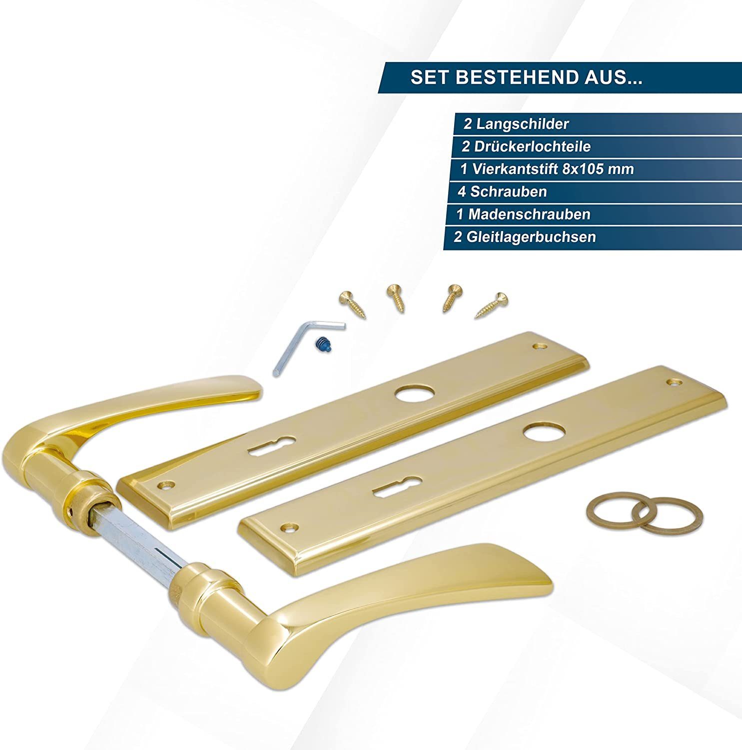 Alpertec Türbeschlag Türgriff 3er Set, Messing poliert für Zimmertüren (Spar-Set, 3 St., Spar-Set), messing poliert