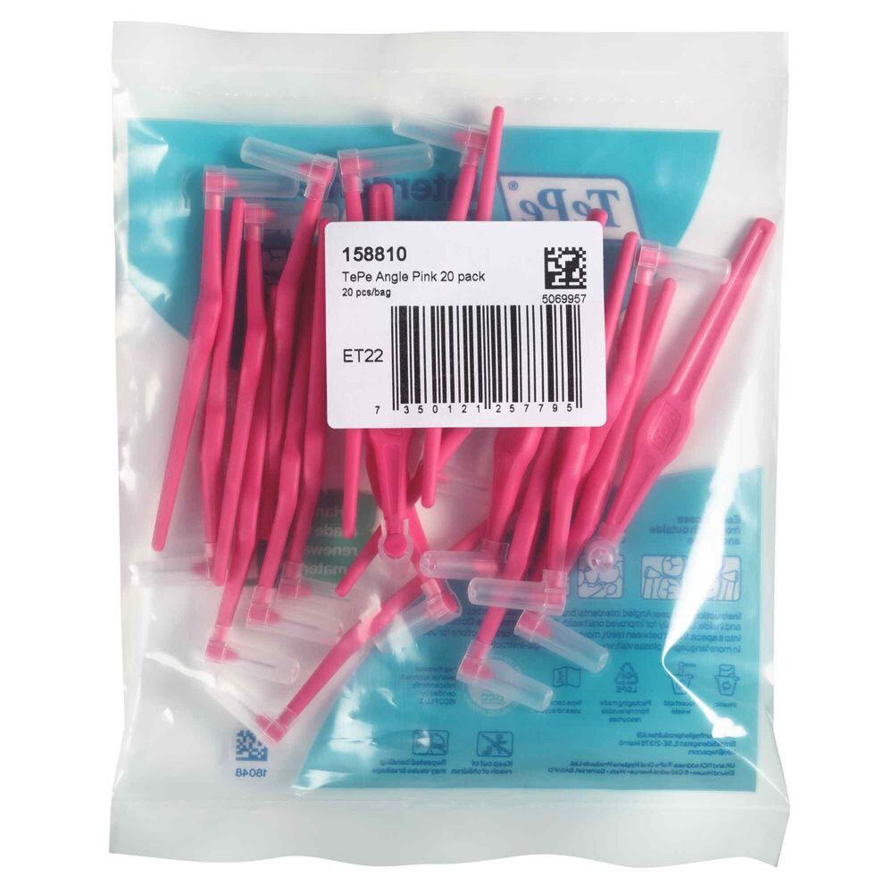 TePe Interdentalbürsten Angle Pink 0,4 mm, ISO 0 20-Pack, Langer, flacher Griff