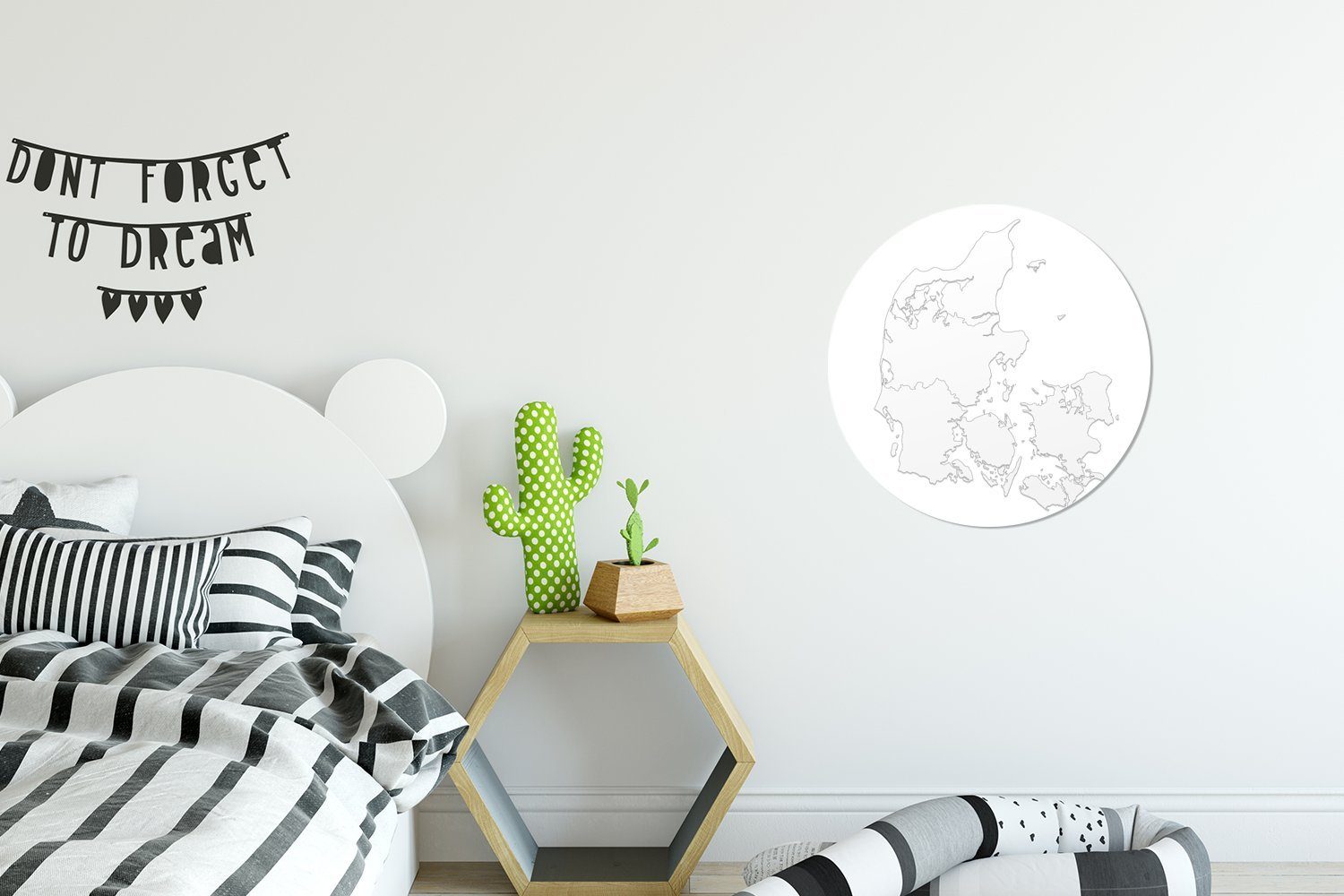 Wohnzimmer Kinderzimmer, St), Dänemark für Schwarz-Weiß-Illustration (1 Wandsticker Tapetenaufkleber, Rund, weißen eines Tapetenkreis MuchoWow
