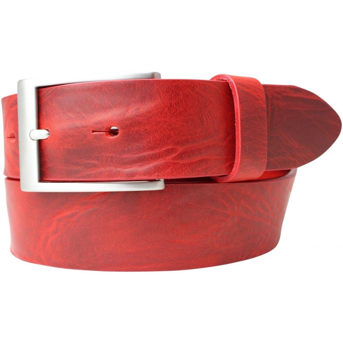 BELTINGER Ledergürtel Gürtel aus Vollrindleder Used-Look 3,5 cm - Jeans-Gürtel für Damen Her Rot, Silber