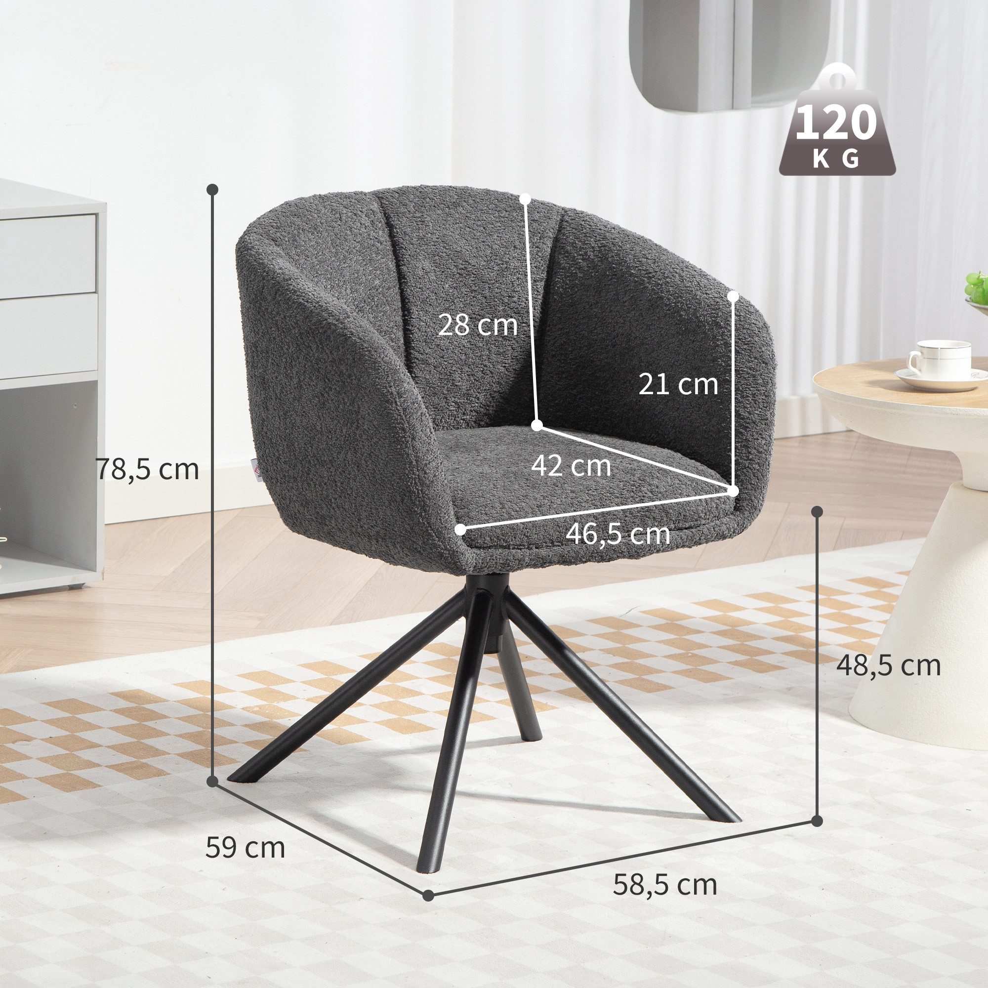 HOMCOM Relaxsessel Sessel (Polsterstuhl mit bequemer Sitzschale, 1-St., Drehbarer Akzentstuhl), kuscheliger Bezug, Grau
