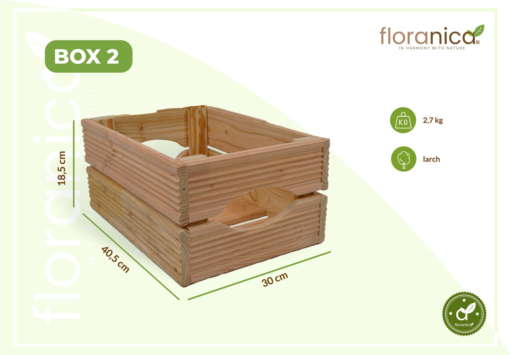 Floranica Set Holzkiste imgrägniert Übertopf Unbehandelt nicht St), Gartendeko Lärche (3 3er