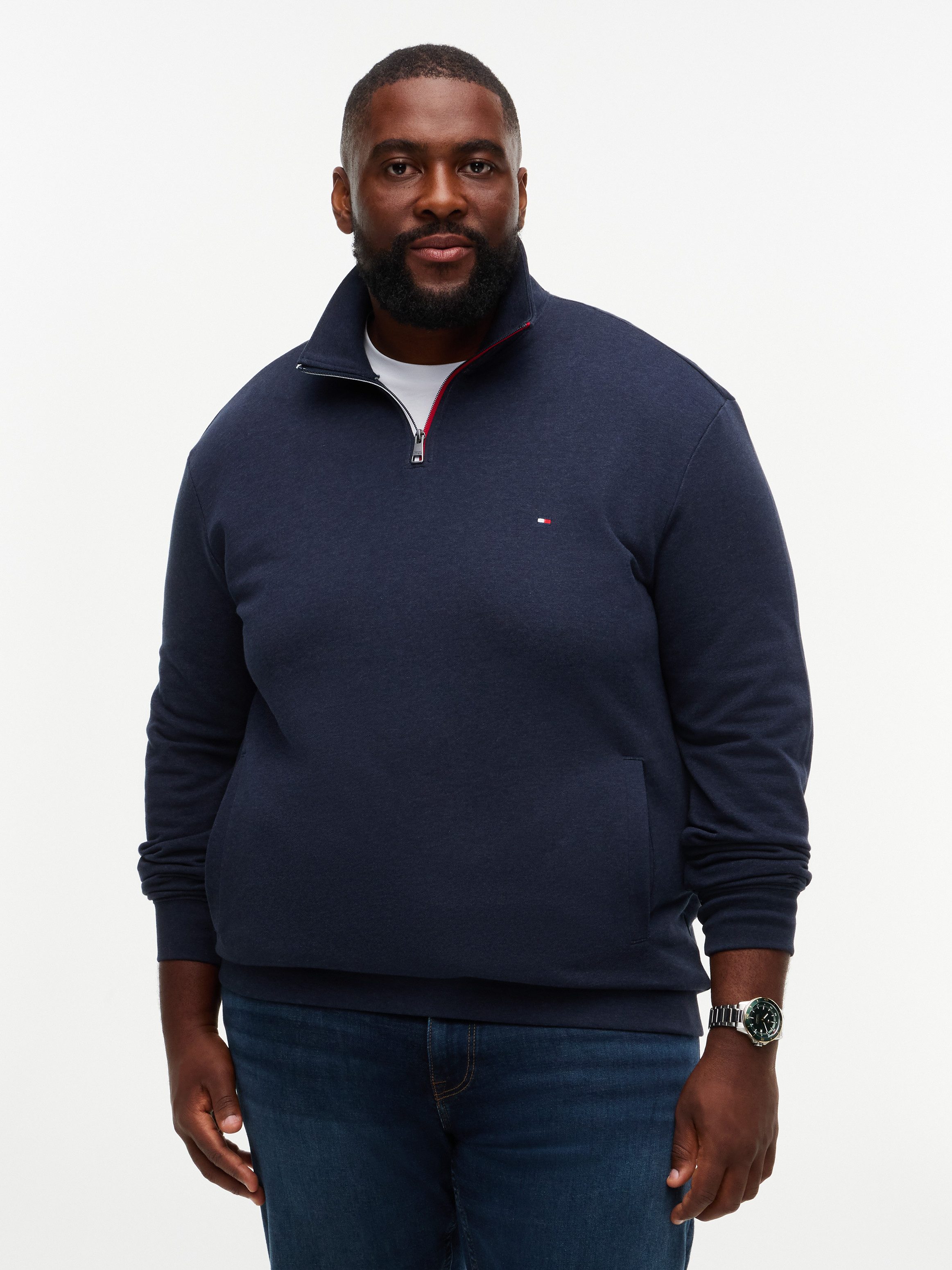Tommy Hilfiger Big & Tall Sweatshirt BT-RWB TERRY TIPED REGULAR 1/4 ZIP-B Große Größen, Troyerkragen