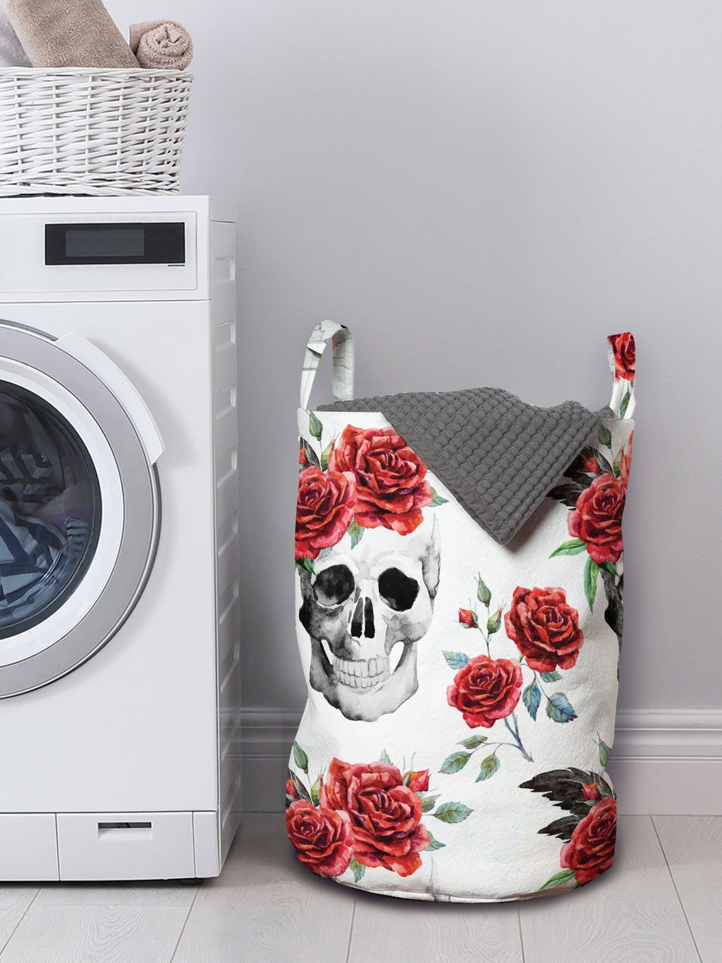 Gothic Waschsalons, mit Rose Abakuhaus Wäschesäckchen Aquarell für Griffen Kordelzugverschluss Wäschekorb