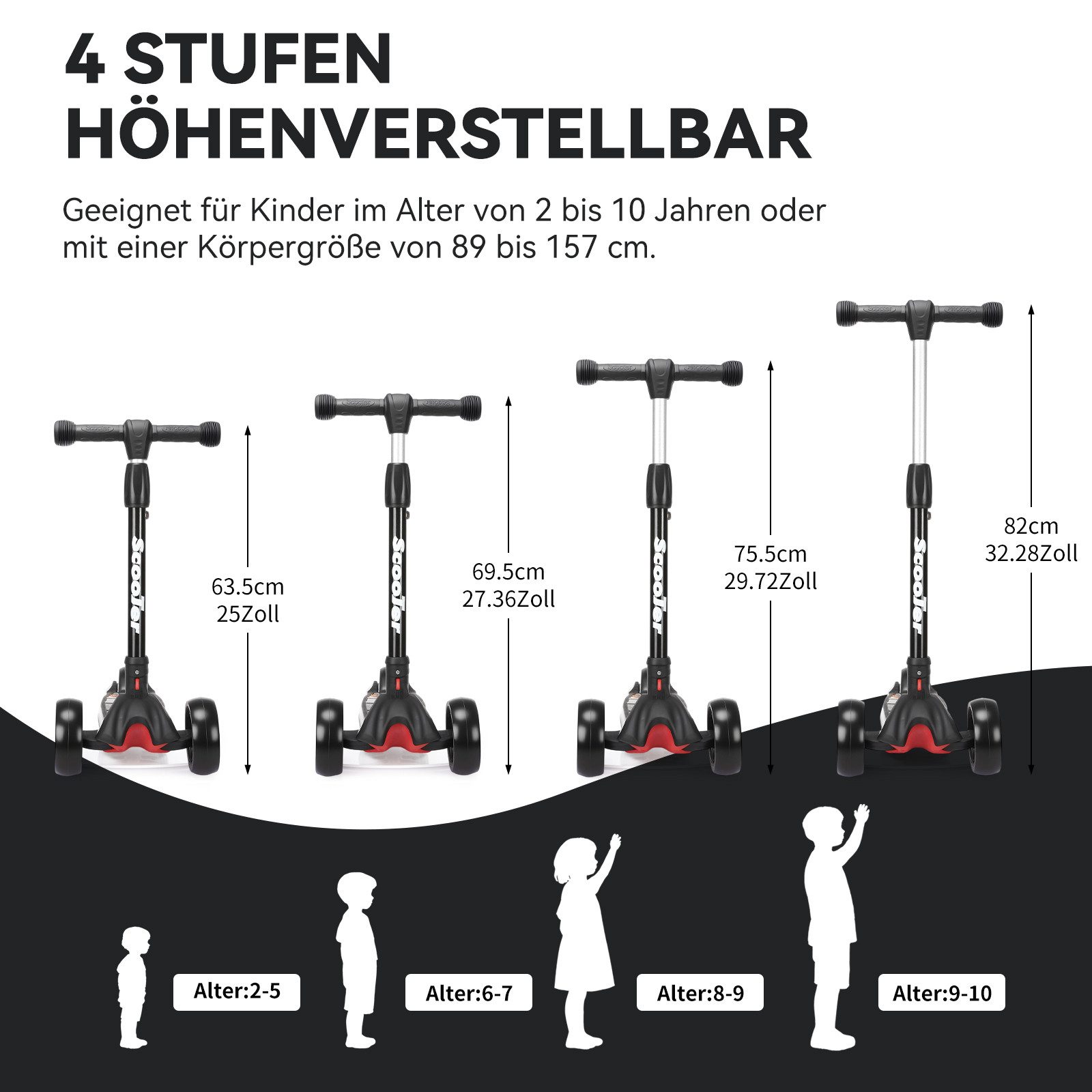 oyajia Cityroller Scooter Roller Kinder Kinderroller Dreiradscooter ab 3 jahre faltbar, (Faltbar Tret-Roller höhenverstellbarer Cityroller), Kinderscooter mit ABEC-9 Kugellager, Belastbar bis zu 100 Kg