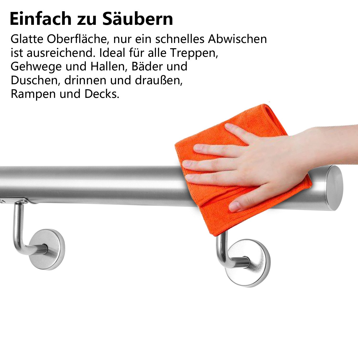 Clanmacy Handlauf Edelstahl Außentreppe Geländer Treppengeländer 50 -200 cm Wandhandlauf, 50 cm Gesamtlänge, Edelstahl matt – Bild 3 von 5