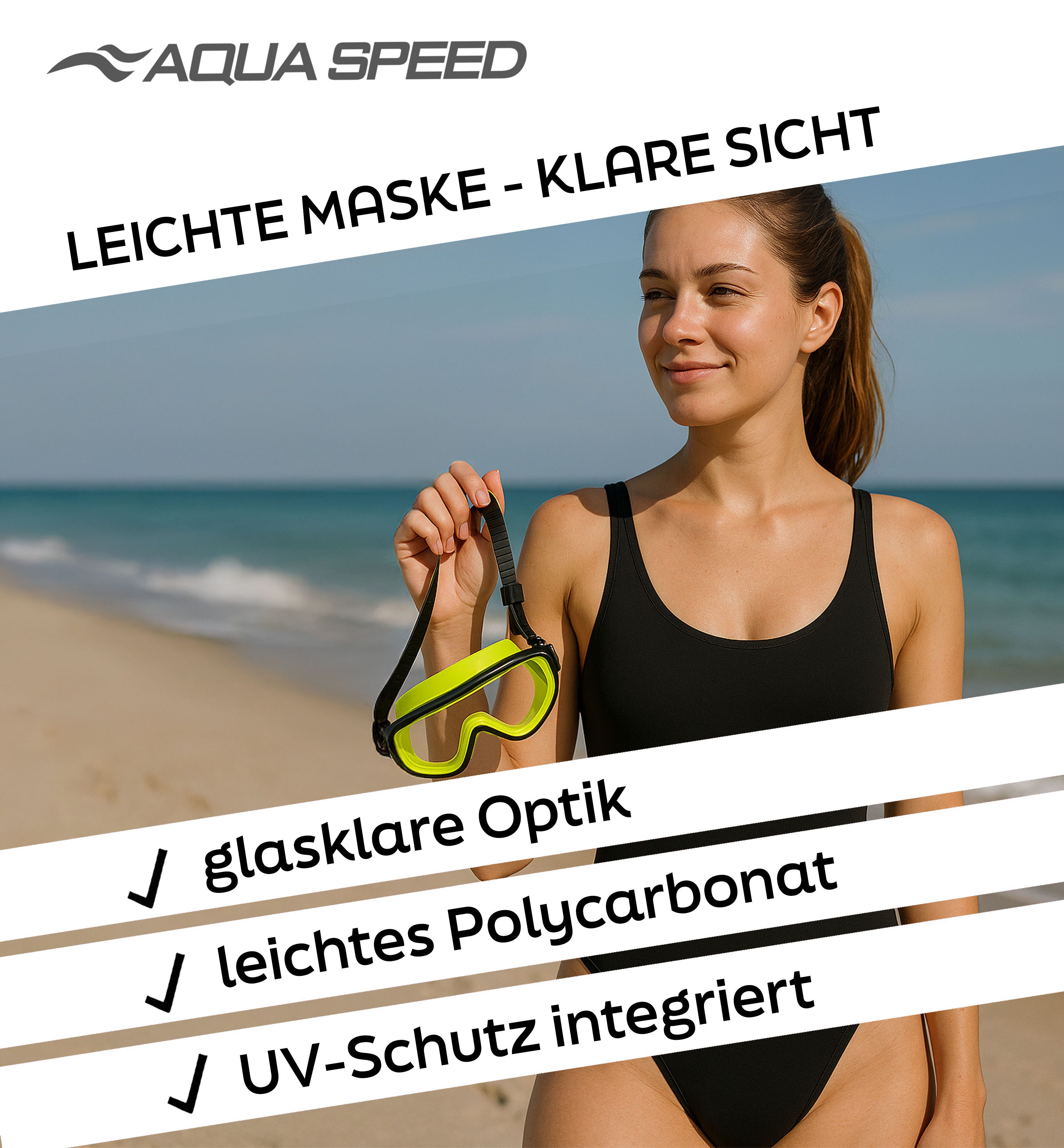 Aqua Speed Schnorchel RAY FS Tauchmaske mit Stoff-Kopfband für Erwachsene / Jugendliche (Einzel Schwimmmaske mit gehärtetem Glas), Taucherbrille Stoffband Einzellinse