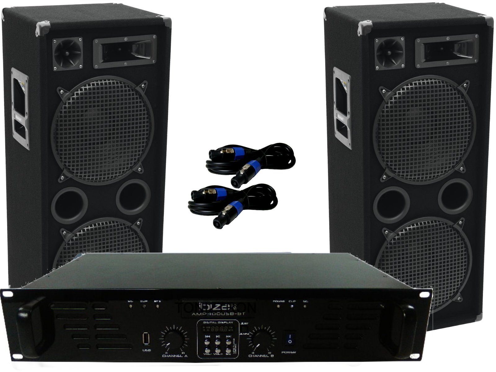 DSX 2300 W PA-SET Anlage DJ 3Wege 4 x 30 cm Bass USB Musikanlage Bluetooth  Party-Lautsprecher (1500 W)