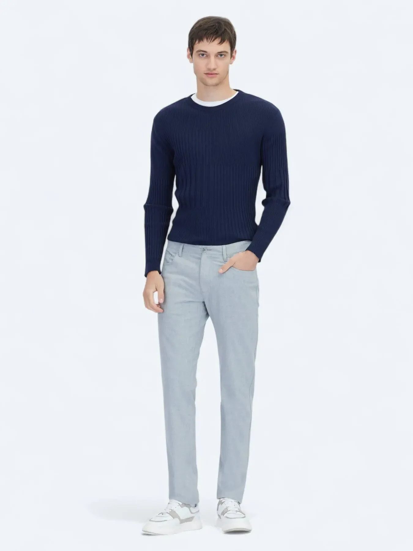 KİP Boyfriend-Jeans Graue Weberei Slim Fit Freizeithose