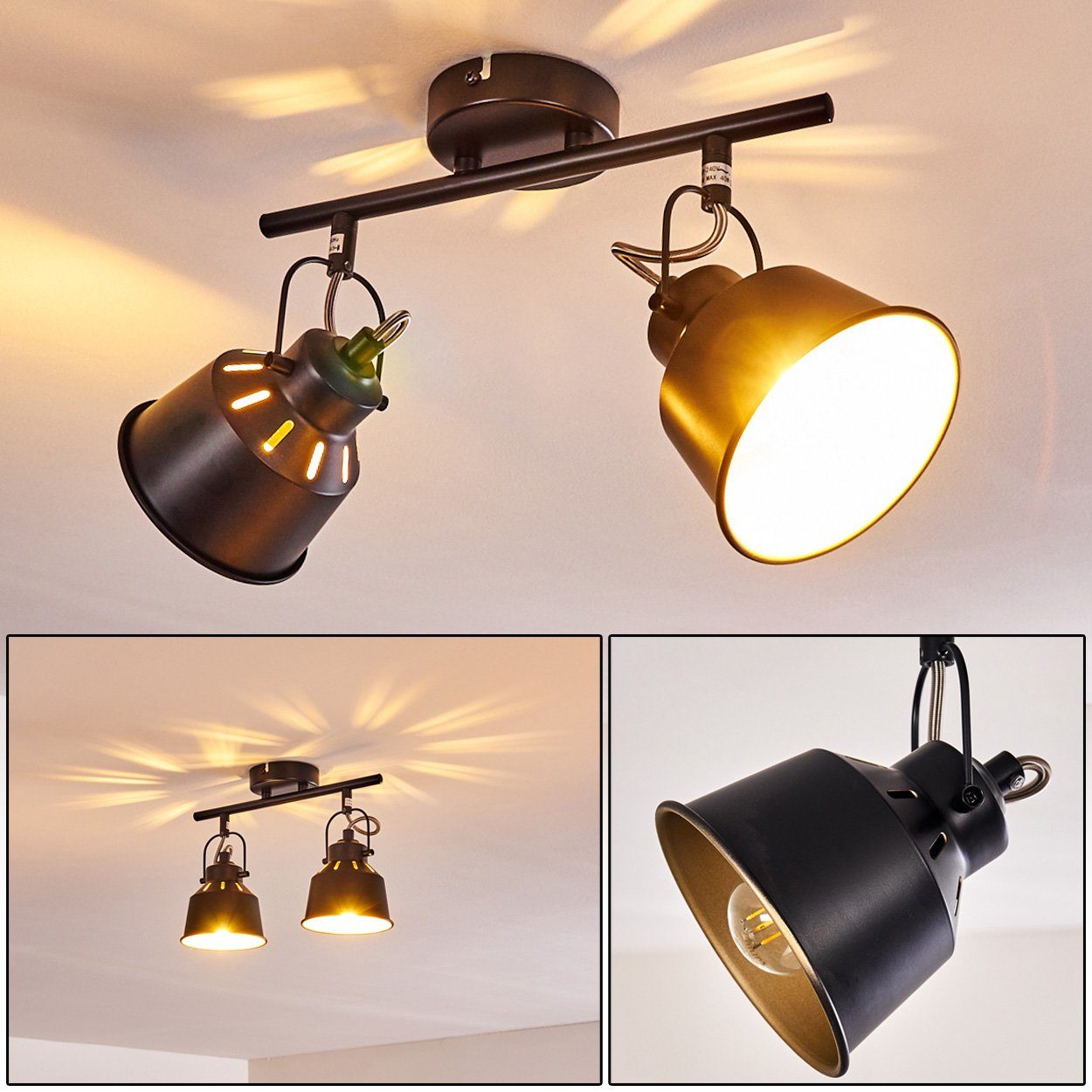 hofstein Deckenleuchte »Rimini« Deckenlampe aus Metall in Schwarz/Gold, ohne Leuchtmittel, mit verstellbaren Strahlern, 2xE14, Spot im Retro/Vintage Design