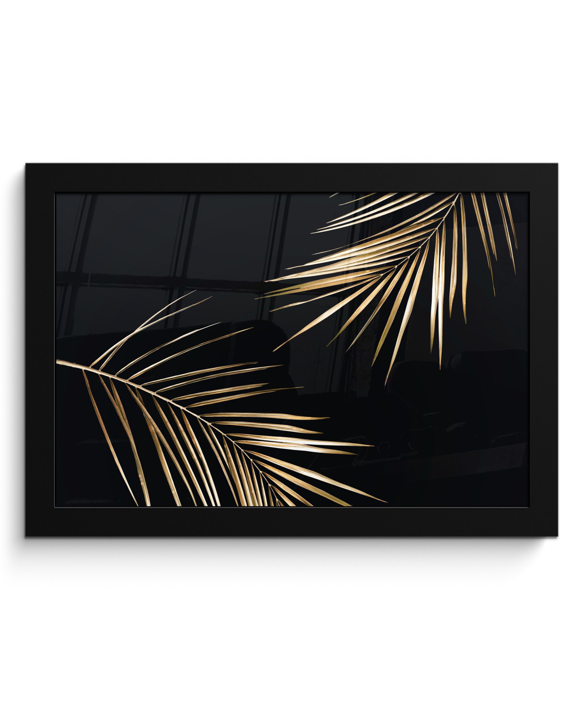 MuchoWow Poster Blätter - Pflanzen - Gold - Schwarz - Luxus, (1 St), Wandbilder, Deko Wohnzimmer Schlafzimmer, 30x20 cm