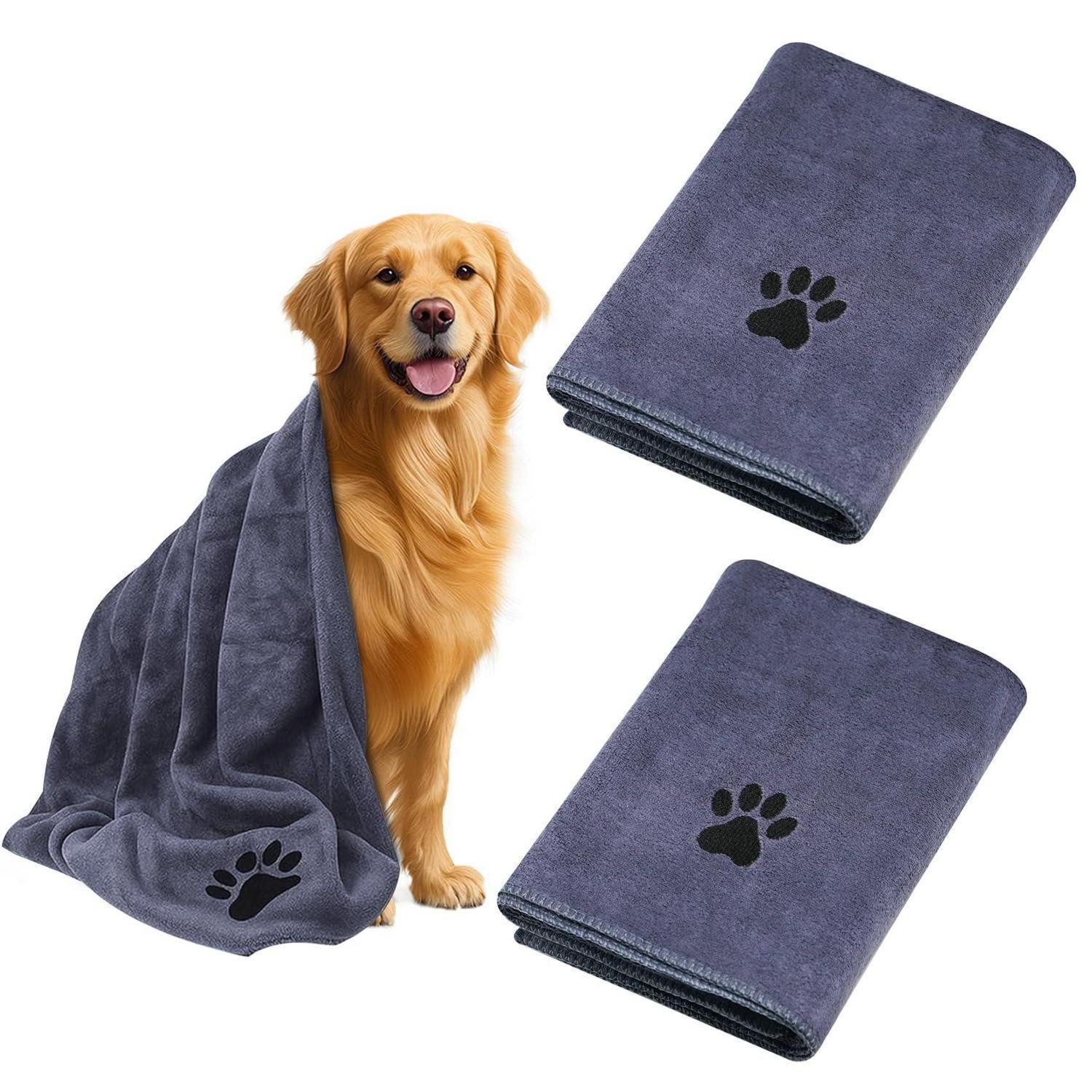 LuxusKollektion Hundehandtuch Hundehandtuch Mikrofaser 2er Set 100x50 Grau, (2-St)
