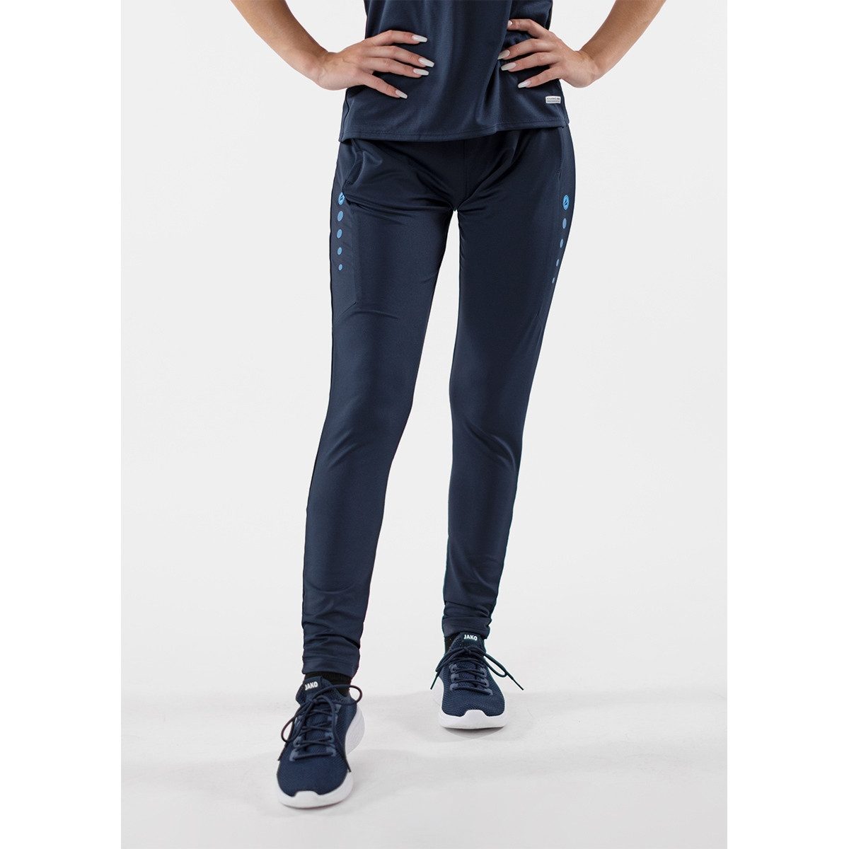 Jako Trainingshose Premium Champ 2.0 lang marineblau/hellblau Damen