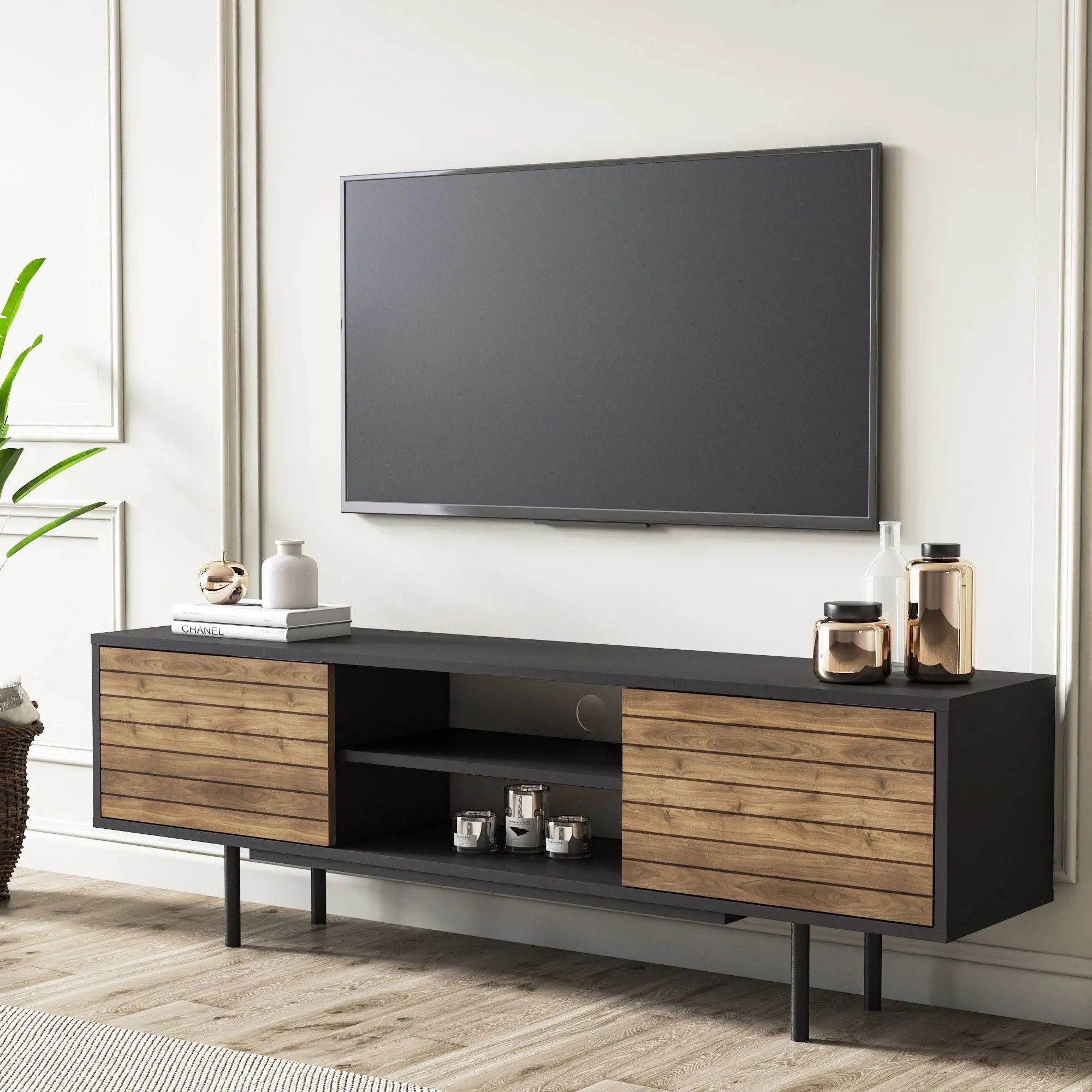 Minimadecor TV-Schrank Colosseo x oder 51cm Schwarz Weiß & -160cm x Nussbaum 35cm TV-Schränke schwarz/braun