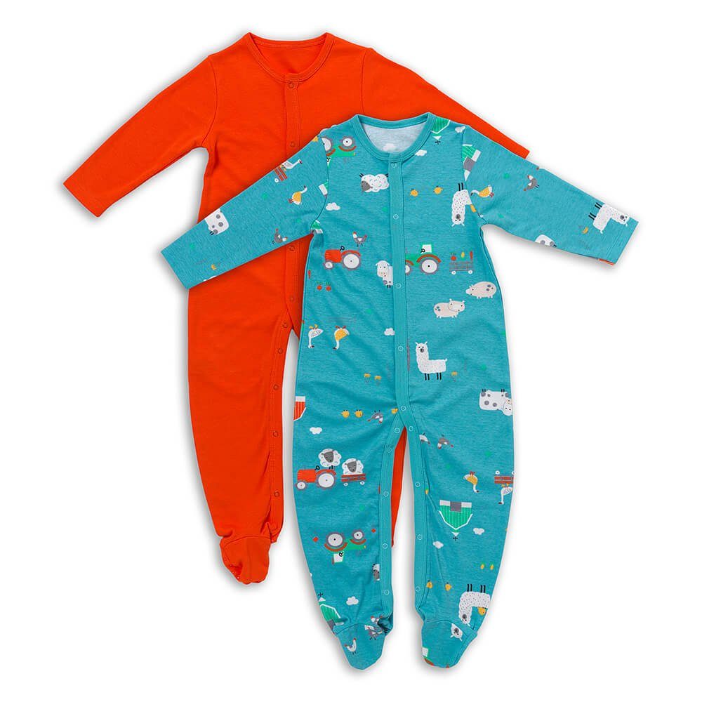 Schlummersack Schlafanzug Bio Baby-Schlafanzug langarm 2er Pack OEKO-TEX zertifiziert Bauernhof