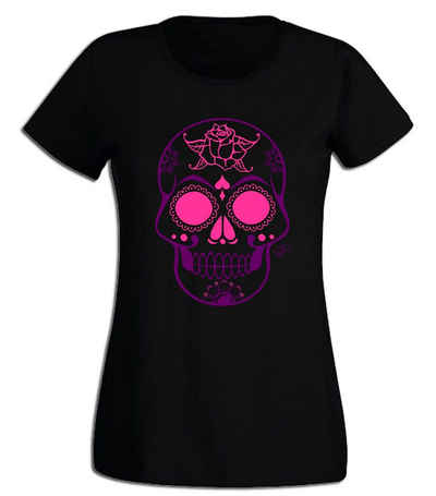 G-graphics T-Shirt Damen T-Shirt - Sugar Scull Pink-Purple-Collection, mit trendigem Frontprint, Slim-fit, Aufdruck auf der Vorderseite, Print/Motiv, für jung & alt
