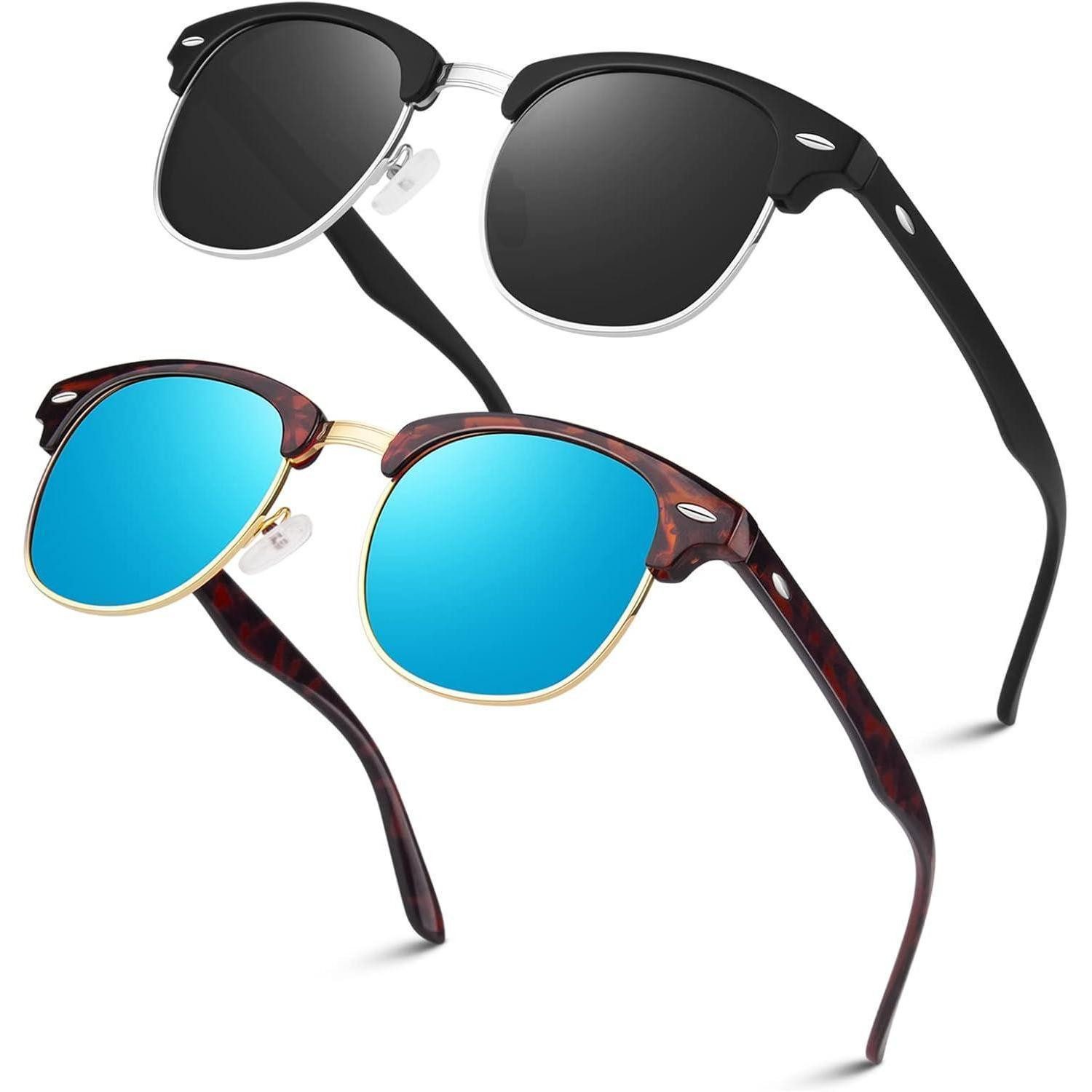 Retrosonnenbrille Polarisierte Retro Sonnenbrille Halbrahmen UV400 für Herren Damen