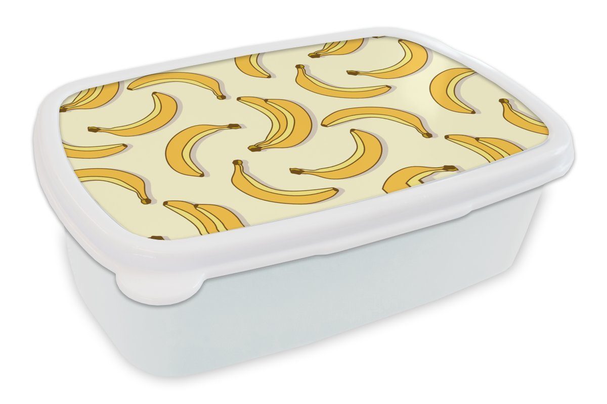 MuchoWow Lunchbox Obst - Gestaltung - Banane, Kunststoff, (2-tlg), Brotbox für Kinder und Erwachsene, Brotdose, für Jungs und Mädchen weiß