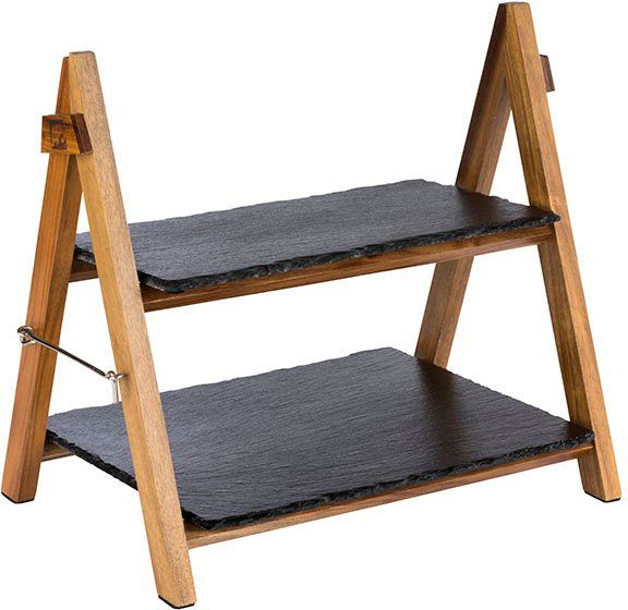 APS Etagere Serviergestell, Massivholz, 2-stufig, mit Gestell aus Akazienholz