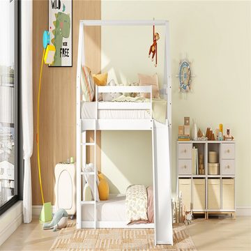 XDeer Etagenbett Einzelbett Kinderbett Hausbett Etagenbett mit Rutsche, und Leiter, Weiß, 90x200cm