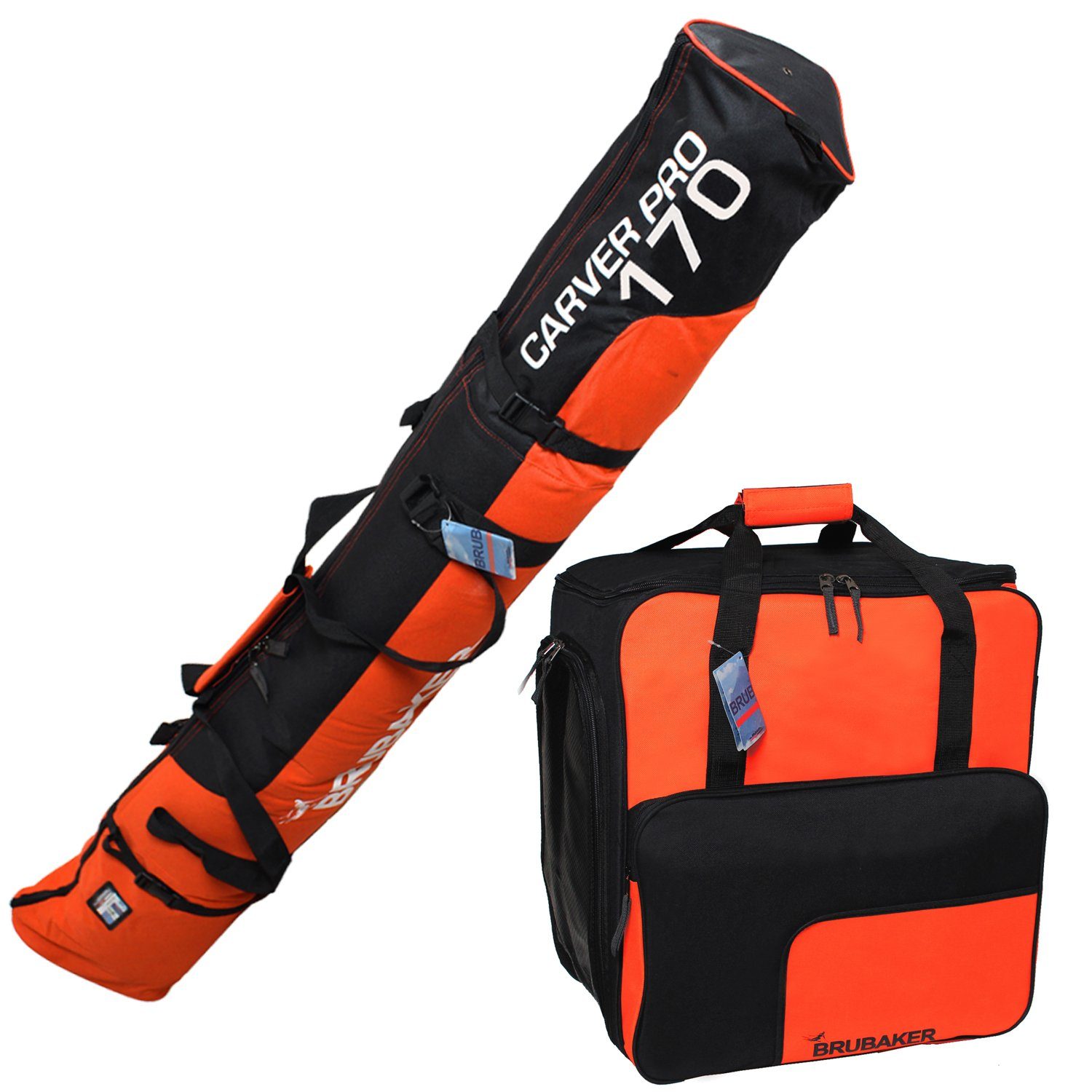 BRUBAKER Sporttasche Carver Pro Skitasche Kombi Set (2-tlg., reißfest und nässeabweisend), Skisack und Skischuhtasche für 1 Paar Ski