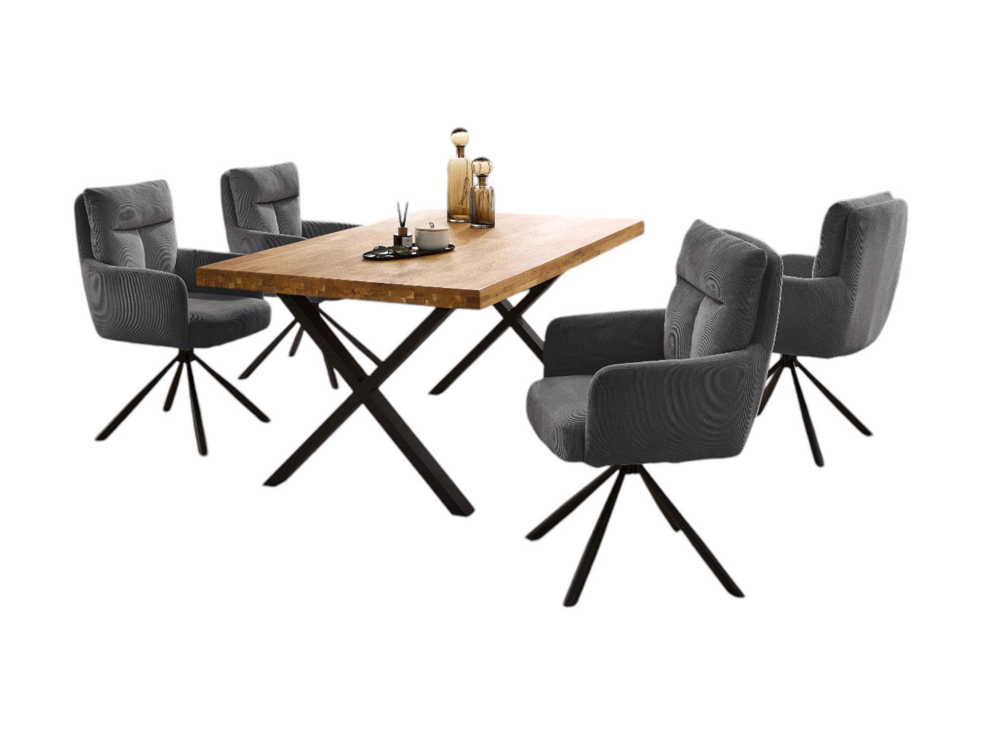 moebel-dich-auf Essgruppe CAPRI-X, (Esszimmer Set, 1 Esstisch Eiche massiv geölt, 4 Stühle), 180 x 100 cm