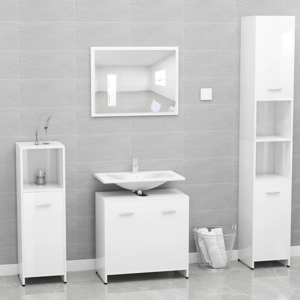 vidaXL Badezimmer-Set Badezimmerschrank Hochglanz-Weiß 60x33x61 cm (1-St) Holzwerkstoff