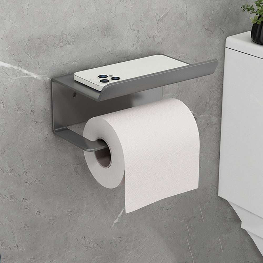 Haiaveng Toilettenpapierhalter Toilettenpapierhalter ohne Bohren mit Regal,für Küche und Bad, mit Regal Grau