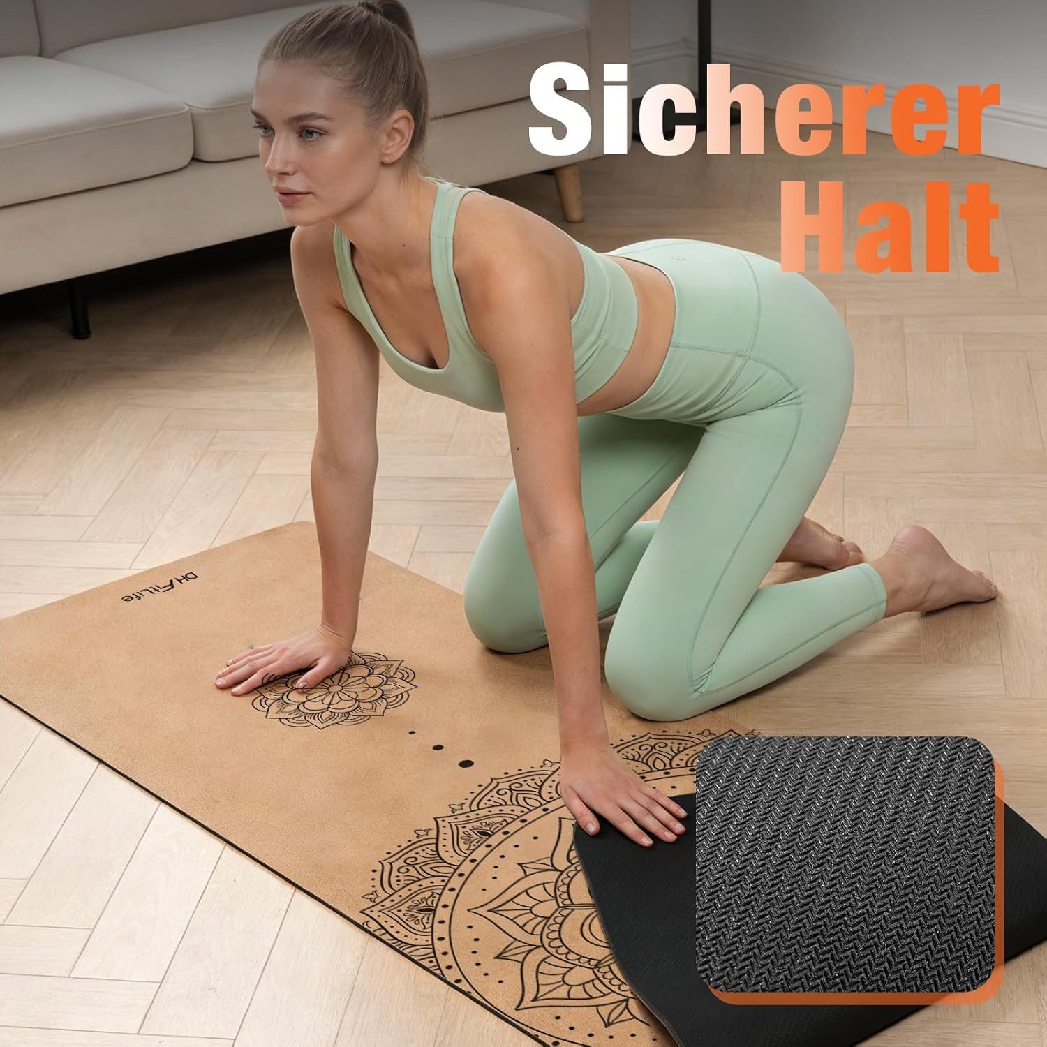 DH FitLife Yogamatte 5 mm, rutschfeste Fitnessmatte mit Tragegurt, Gymnastikmatte für Yoga & Pilates – Bild 3 von 5