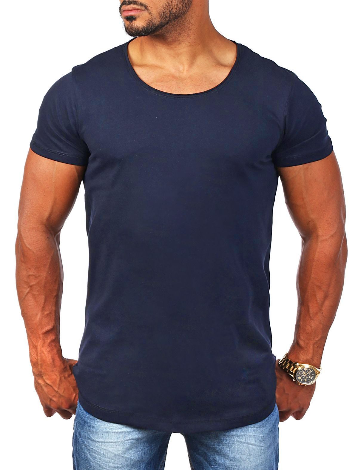Young & Rich T-Shirt Herren Uni Basic rundhals Ausschnitt vintage Look Unte günstig online kaufen