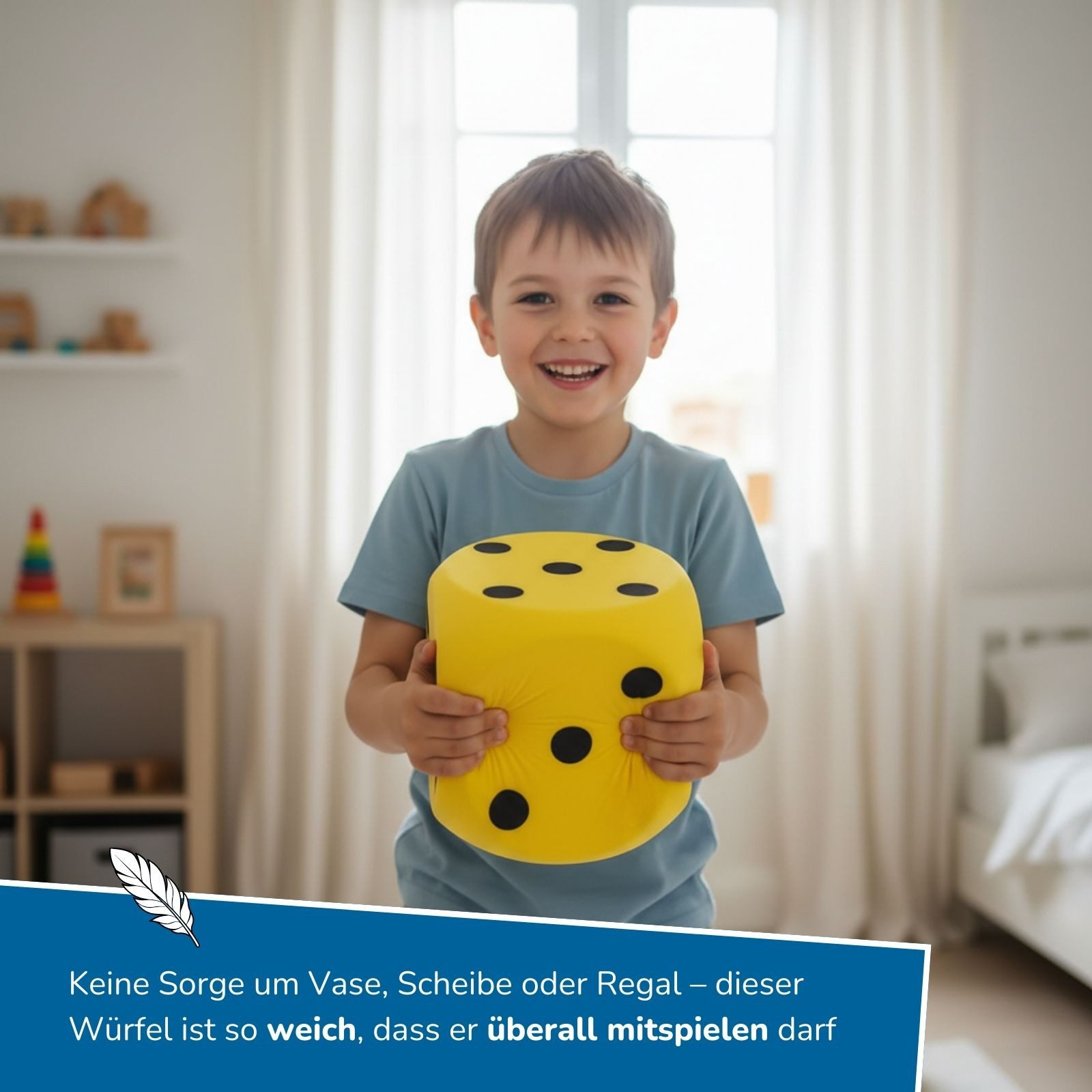 alldoro Softball XXL Schaumstoff-Würfel 3er Set, 15cm, Augenwürfel extra weich und groß, Spielwürfel für Kinder ab 3 Jahren, in gelb, grün und blau