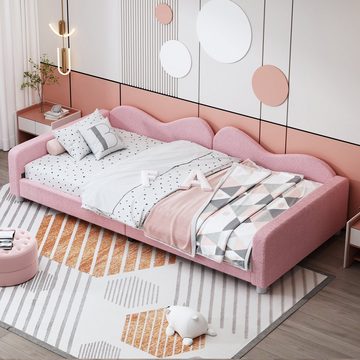 OKWISH Kinderbett Polsterbett 90*200cm, Schlafsofa Jugendbett Gästebett (mit Rückenlehne und Armlehnen, Bettgestell Teddystoff Multifunktionales weiches Bett), ohne Matratze