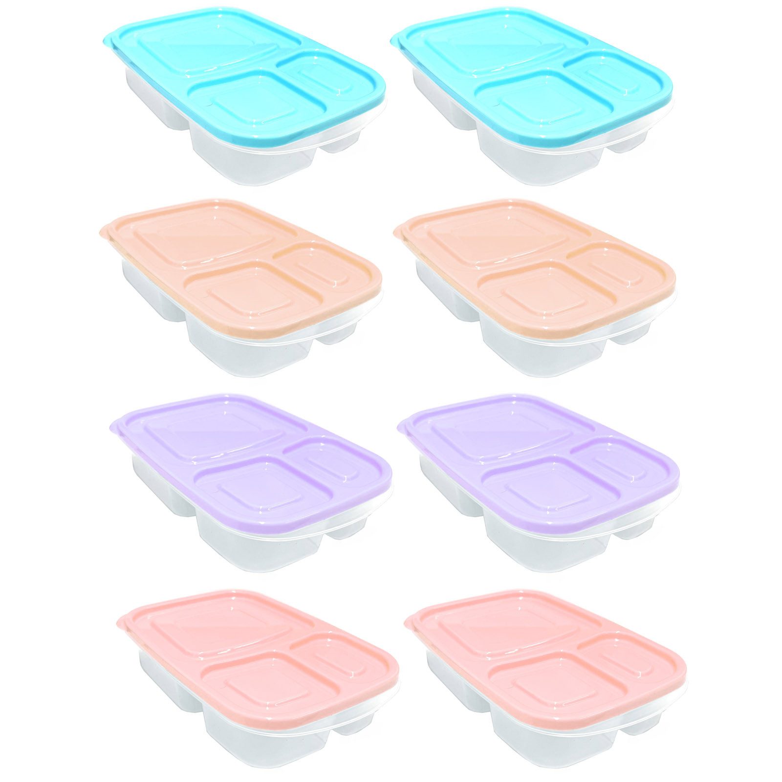 HAC24 Lunchbox Lunchboxen Brotdose Brotbox Vesperdose Snackbox, Kunststoff, (Set, 8-tlg), mit Deckel Kunststoff 1,2 Liter 3 Fächer