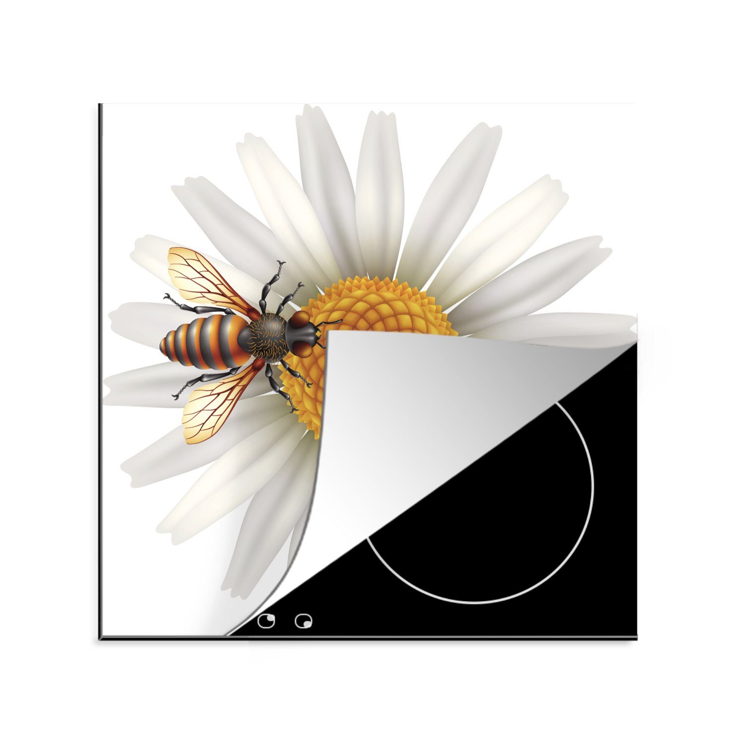 Illustration MuchoWow cm, auf Herdblende-/Abdeckplatte für Arbeitsplatte Ceranfeldabdeckung, 78x78 tlg), Vinyl, küche (1 Bienen von einer Blume,