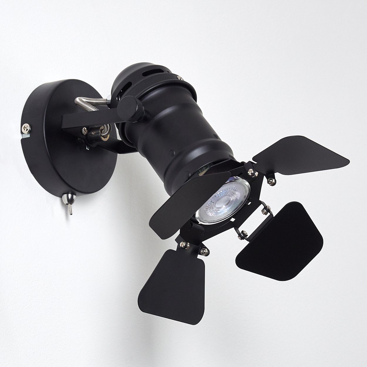 verstellbare Schwarz, GU10 in Leuchtmittel, aus verstellbarer Strahler, max.Filmlampen-Optik, Studioleuchte Wandlampe Metall Wandleuchte hofstein »Jesi« ohne