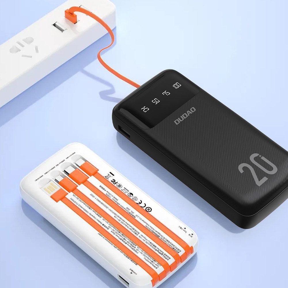 Dudao Multikabel-Akkupack Powerbank 20000 mAh (1 St), 4 integrierte Kabel, 9 Sicherheitsstufen, 20.000 mAh