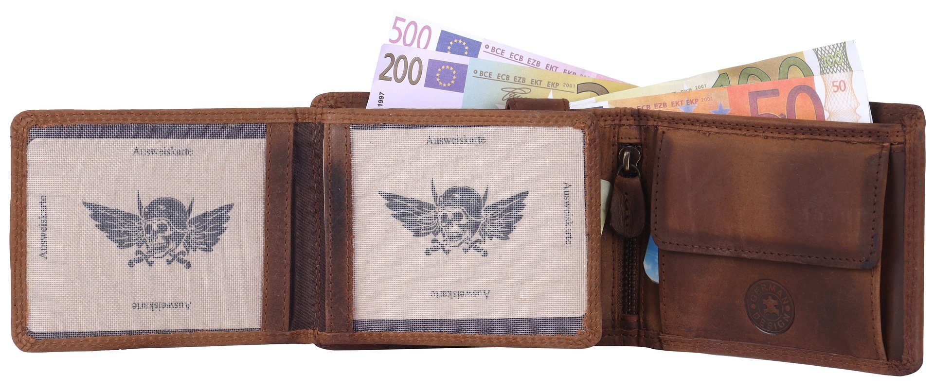 Münzfach Leder Lederbörse Herren mit Schutz Männerbörse Börse Portemonnaie, RFID Geldbörse Büffelleder Brieftasche SHG