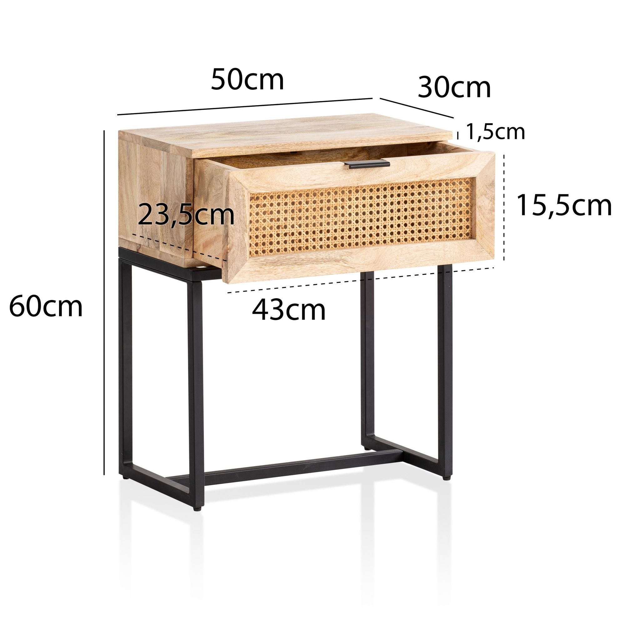 FINEBUY Nachttisch FB98156 Nachtkommode Boxspringbett Holz 50x60x30 cm Wiener Geflecht (Nachtkonsole mit Schublade, Nachtkästchen Modern), Massivholz / Rattan 5 – Bild 3 von 5
