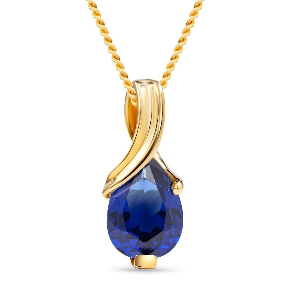 Miore Kette mit Anhänger für Damen mit Smaragd, Saphir oder Rubin im Tropfenschliff 14K Gold, Kette vergoldet 18K 925 Sterling Silber