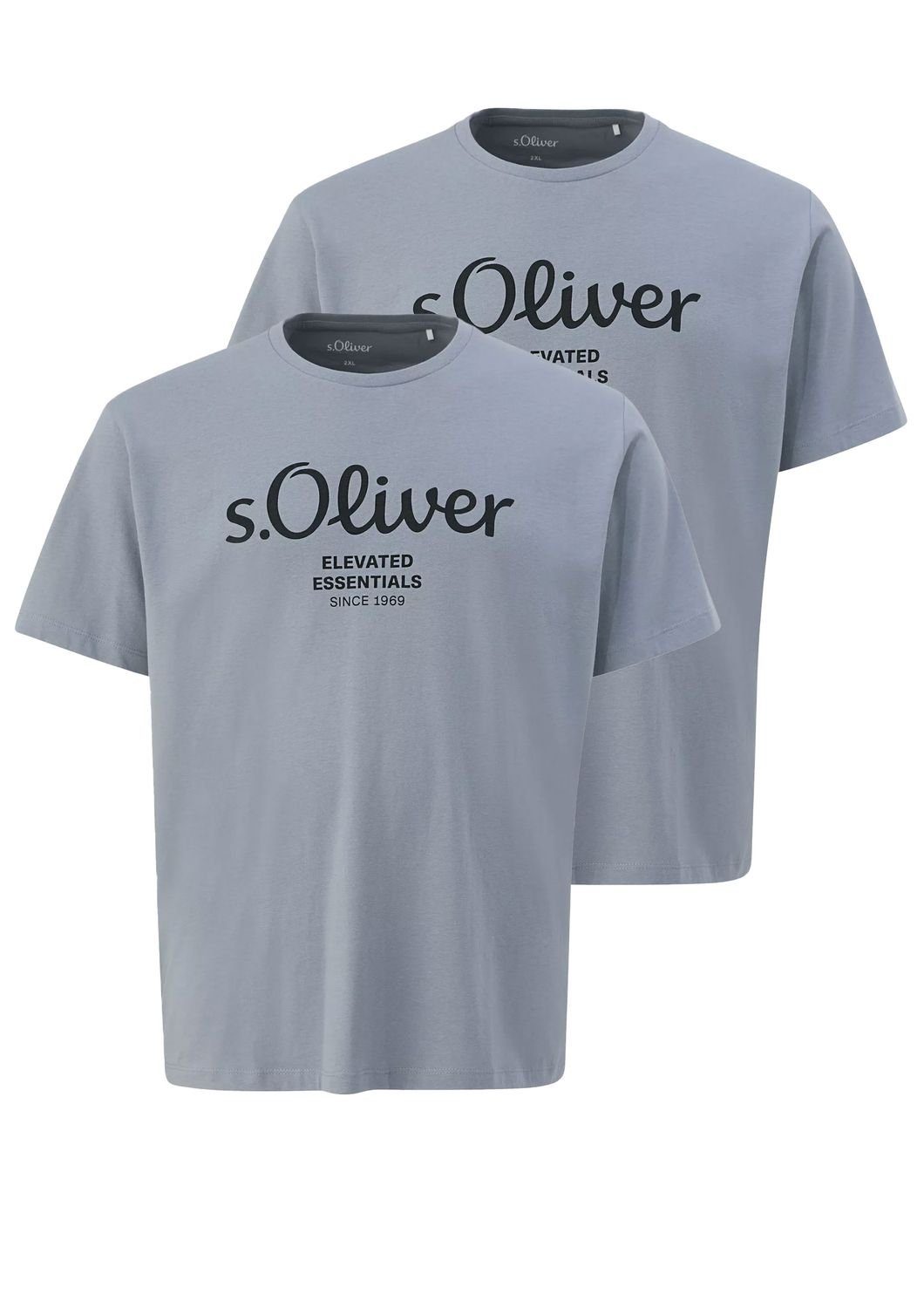 s.Oliver T-Shirt Big Size (2-tlg) Rundhals, kurzarm, Logo-Aufdruck, im 2er Pack Grau