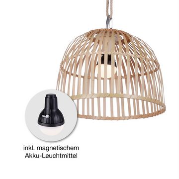 SellTec Gartenleuchte Akku Pendelleuchte David Rattan, Schaltbar über Fernbedienung, Farbwechsel, Akkubetrieb, LED, Deko Leuchte RGB+W Farbwechsel dimmbar, FB